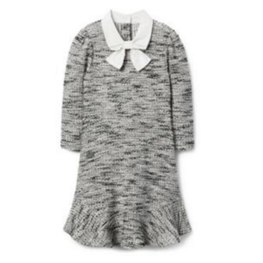 Janie and Jack Gray Tweed Dress with White Bow Collar Drop Waist Size 5
